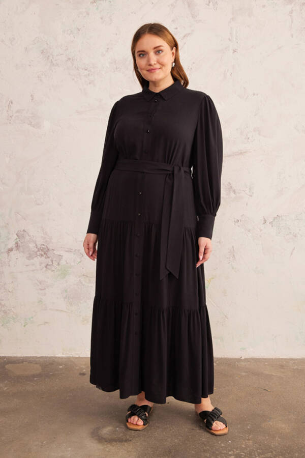 Siyah Gömlek Yaka Elbise - 2