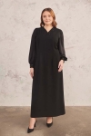 Siyah Güpür Detaylı Elbise - 1