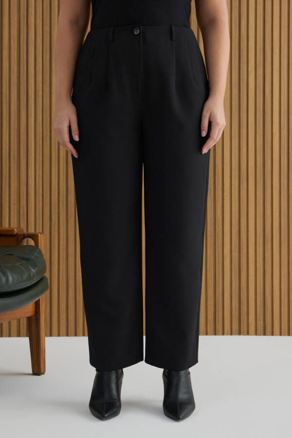 Siyah İç Beli Lastikli Dokuma Pantolon - 2