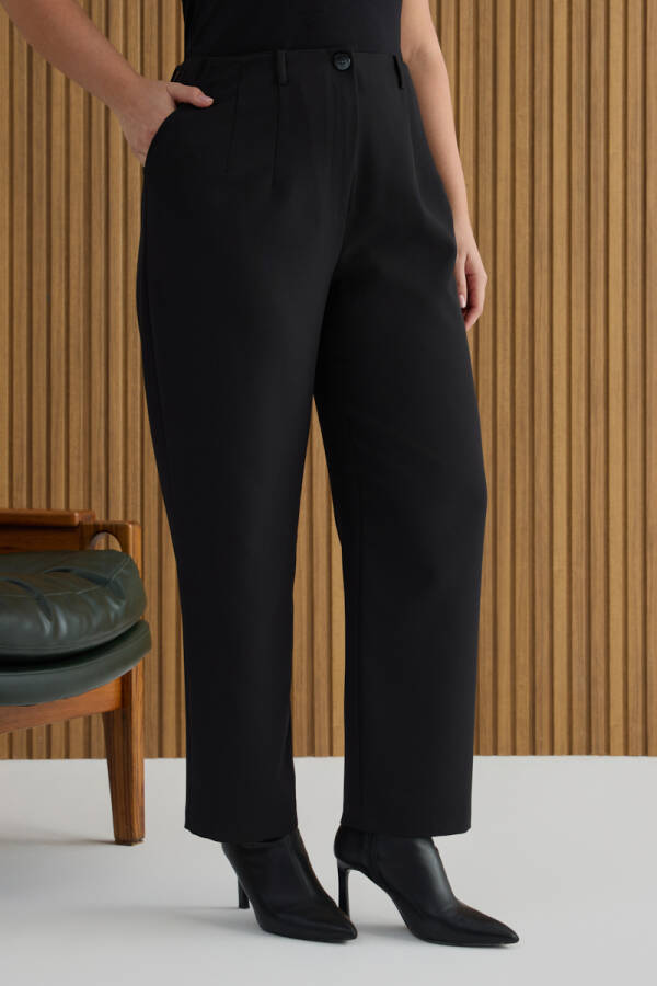 Siyah İç Beli Lastikli Dokuma Pantolon - 3