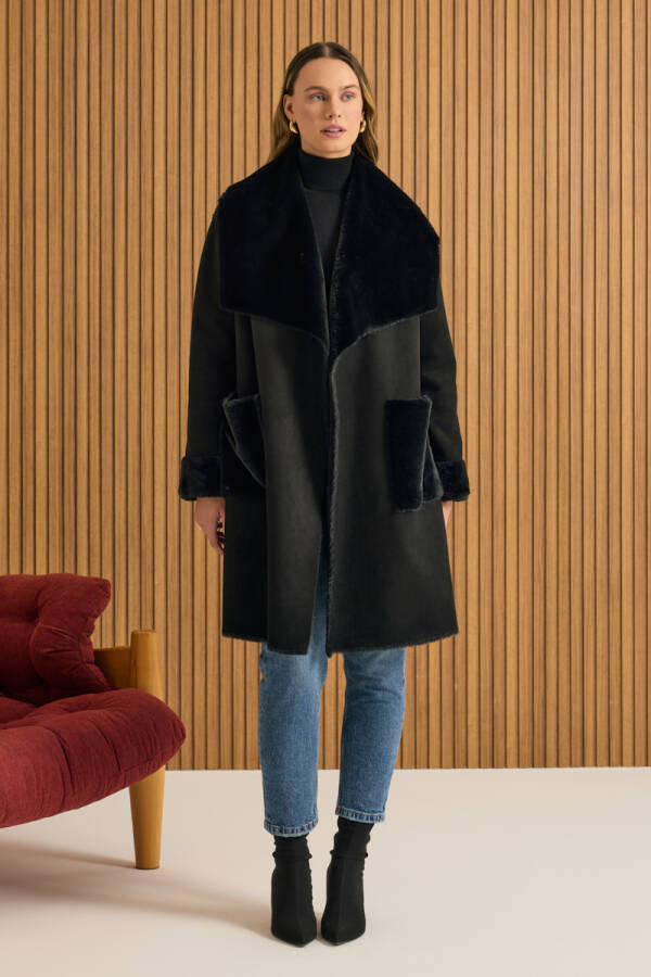 Siyah İçi Kapitone Kürk Mont - Aker (1)