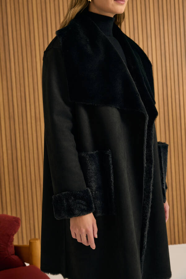 Siyah İçi Kapitone Kürk Mont - 5