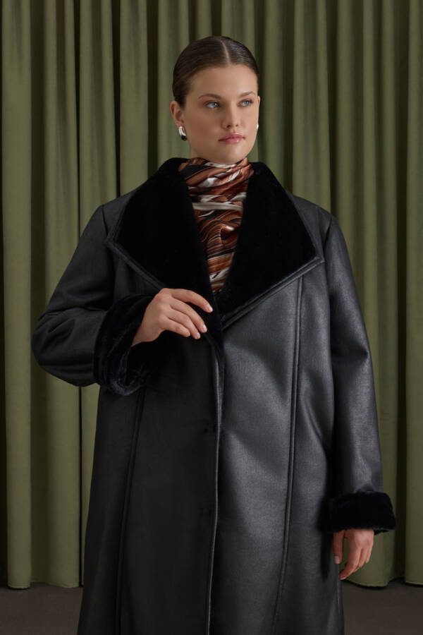 Siyah İçi Kürklü ,Suni Deri Kaban - Aker