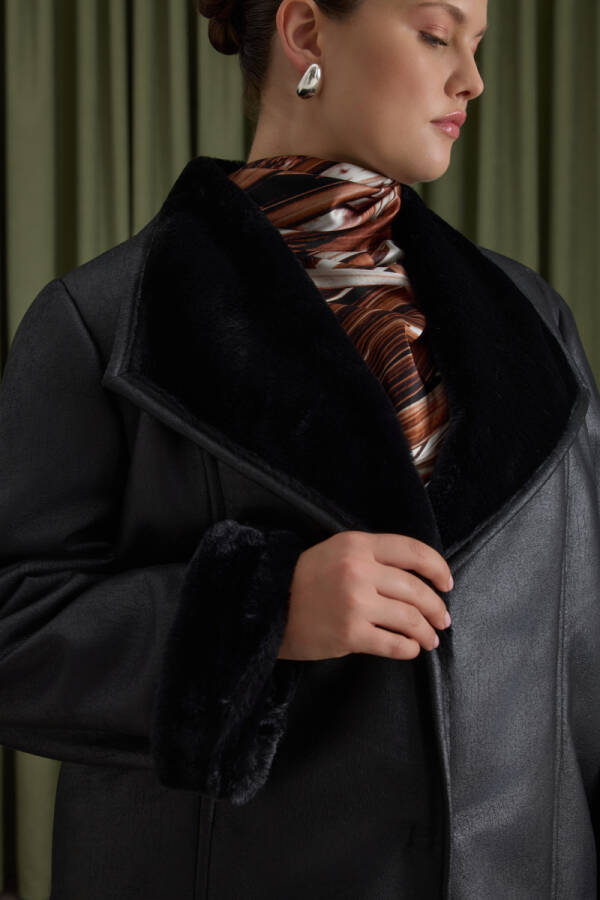 Siyah İçi Kürklü ,Suni Deri Kaban - 5