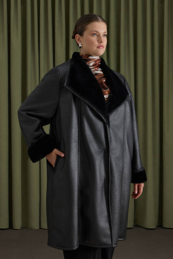 Siyah İçi Kürklü ,Suni Deri Kaban - 3