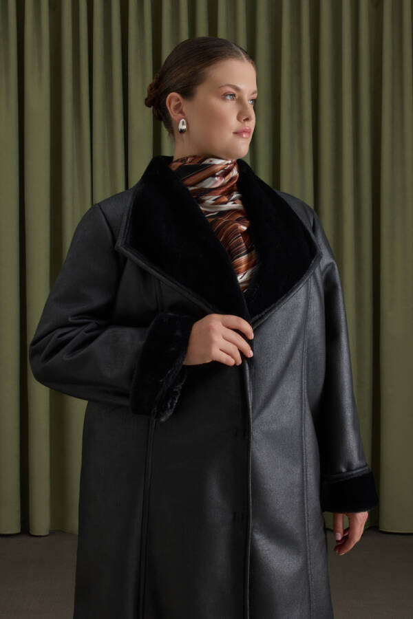 Siyah İçi Kürklü ,Suni Deri Kaban - 4