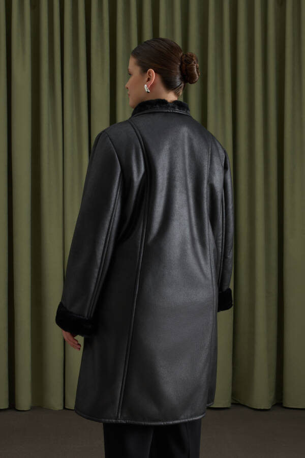 Siyah İçi Kürklü ,Suni Deri Kaban - 6