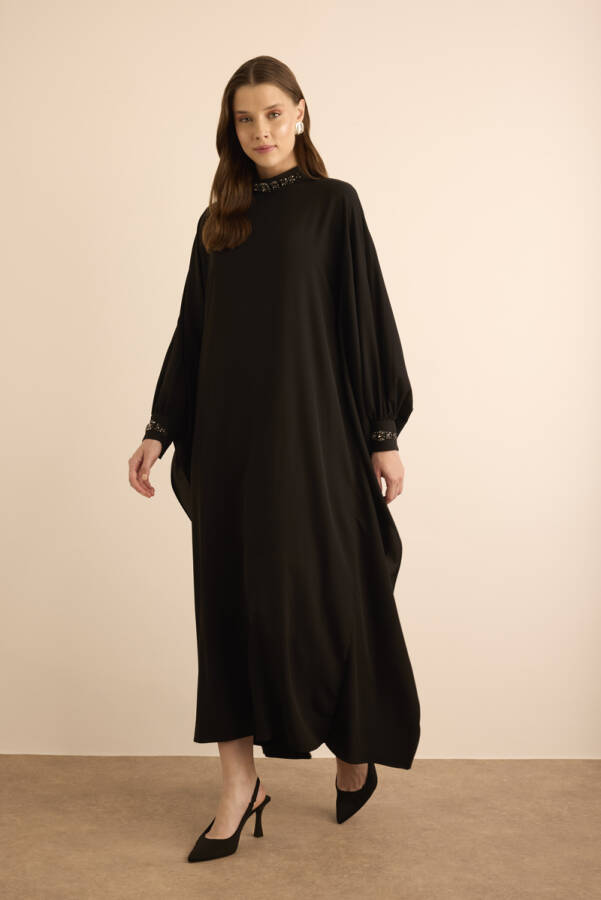 Siyah İşleme Detaylı Dokuma Elbise - Aker (1)