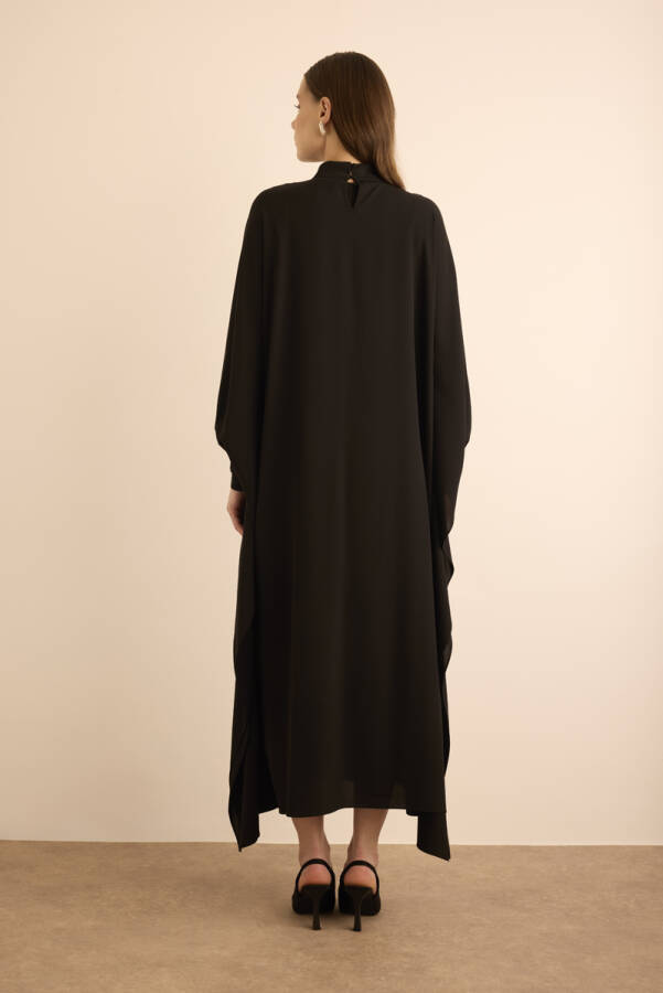 Siyah İşleme Detaylı Dokuma Elbise - 7