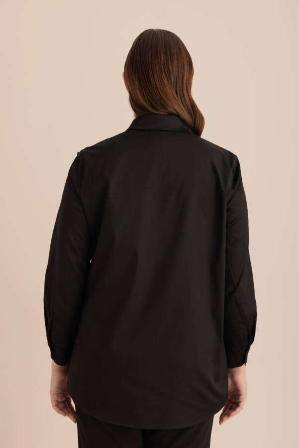 Siyah İşlemeli Cotton Gömlek - 6