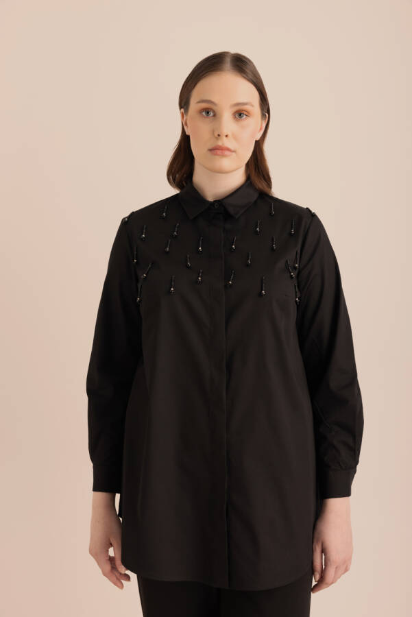 Siyah İşlemeli Cotton Gömlek - Aker (1)