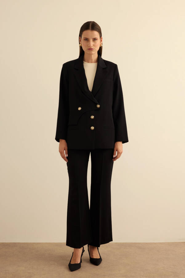 Siyah İspanyol Paça Dokuma Pantolon - Aker