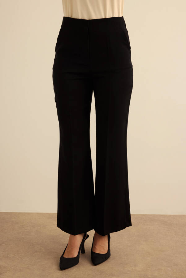 Siyah İspanyol Paça Dokuma Pantolon - 3