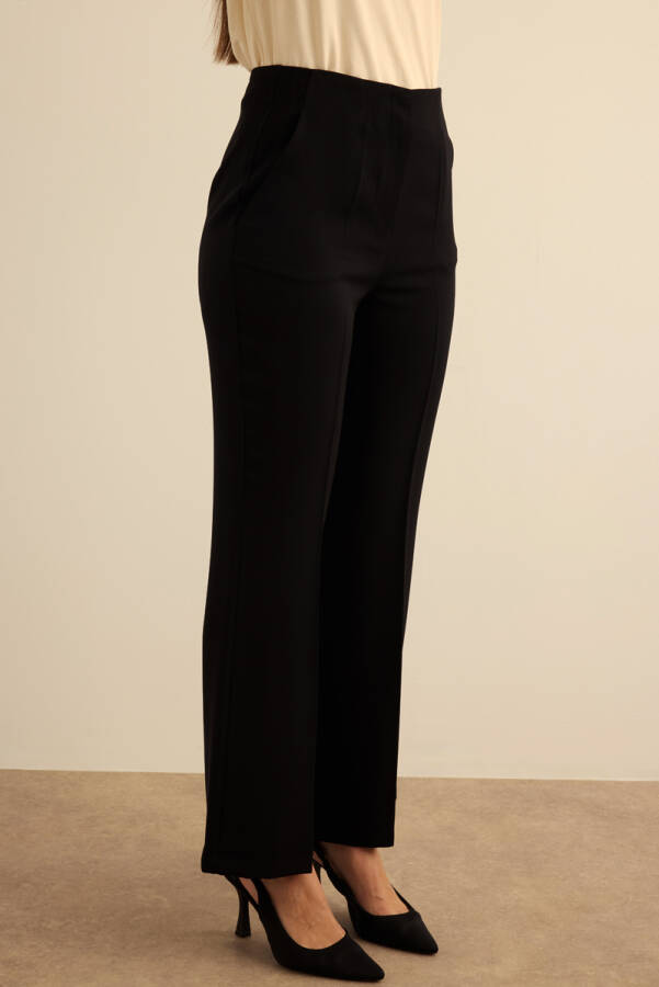 Siyah İspanyol Paça Dokuma Pantolon - 5