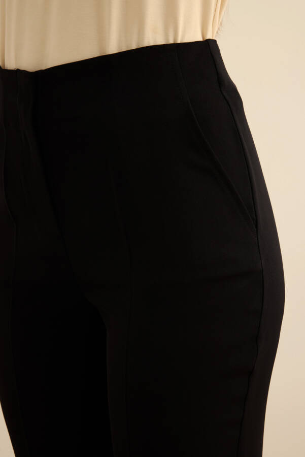 Siyah İspanyol Paça Dokuma Pantolon - 6