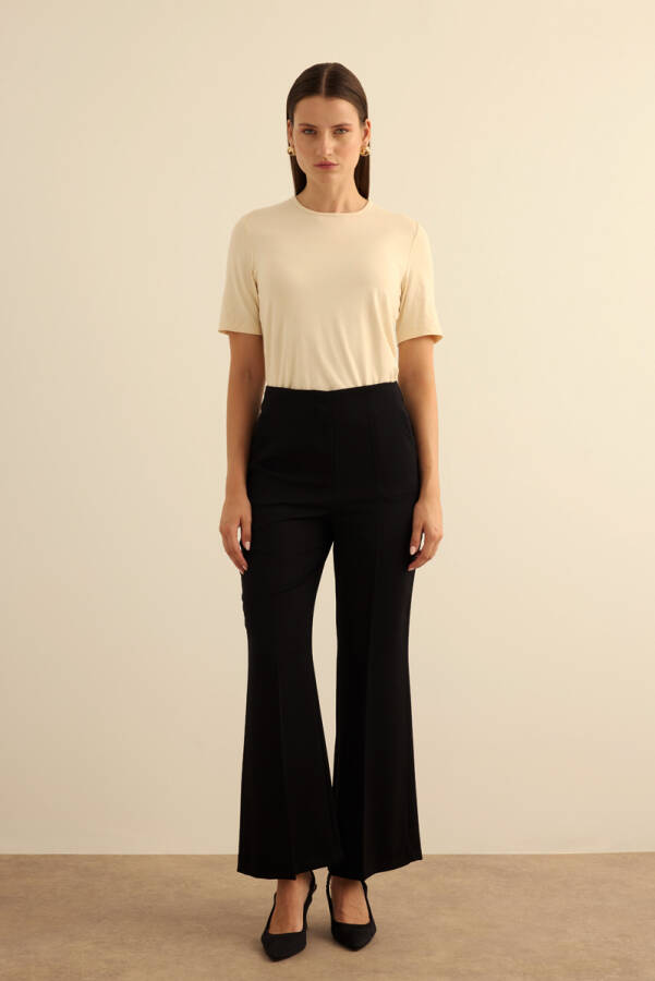 Siyah İspanyol Paça Dokuma Pantolon - Aker (1)