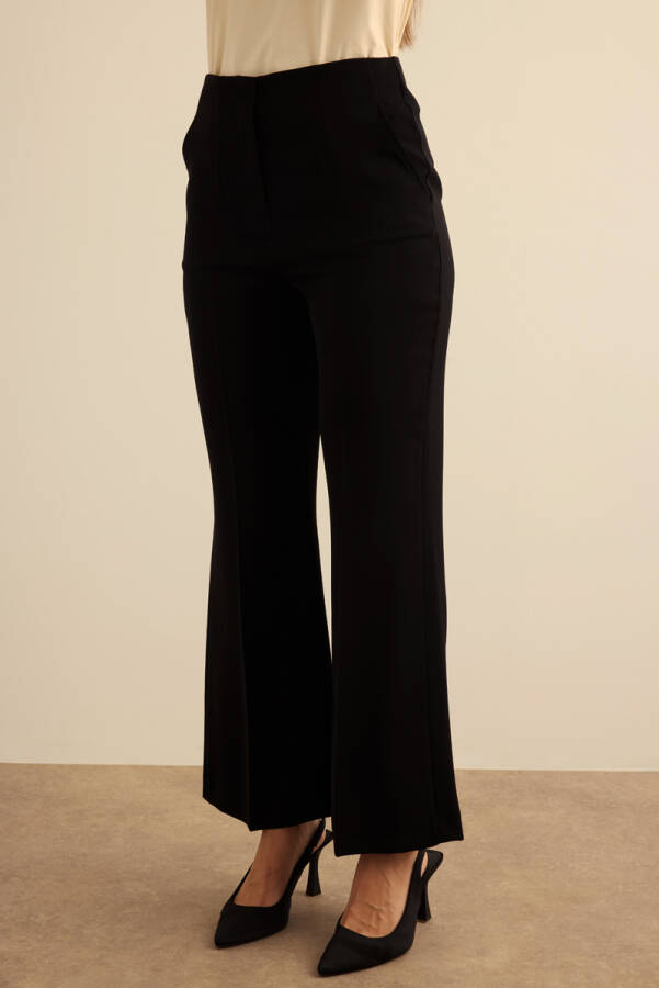 Siyah İspanyol Paça Dokuma Pantolon - 4