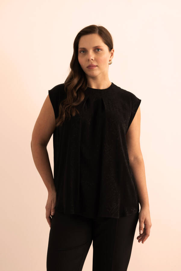 Siyah Jakar Desenli Viscon Kolsuz Bluz - 4