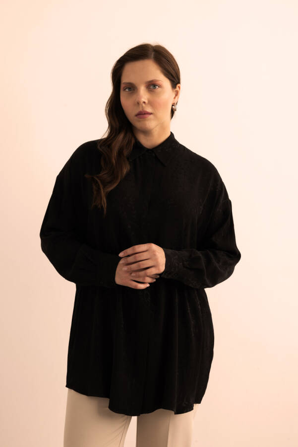 Siyah Jakar Desenli Viscon Tunik - 2