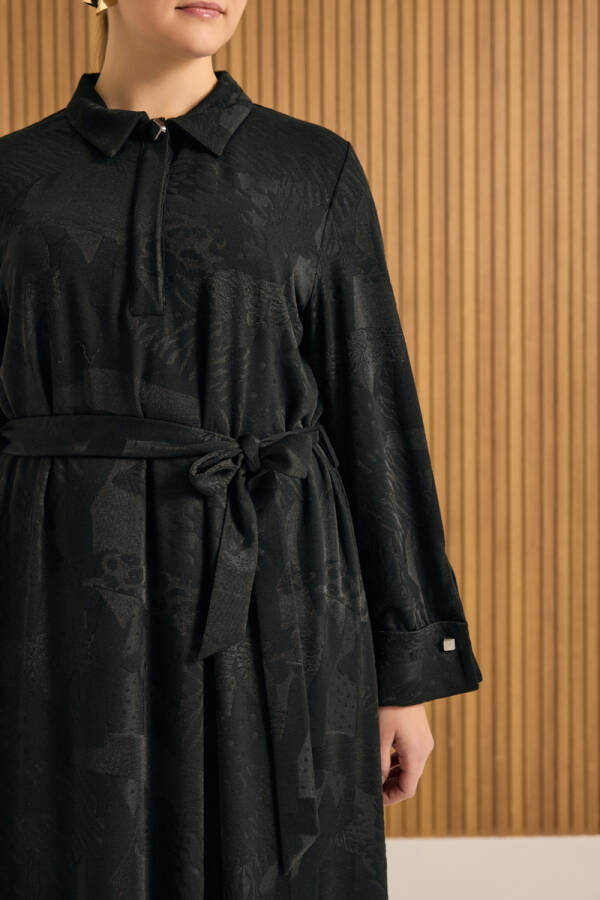 Siyah Jakarlı Örme Elbise - 6