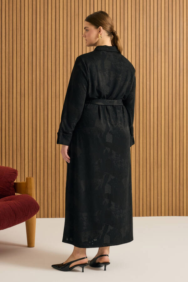 Siyah Jakarlı Örme Elbise - 6