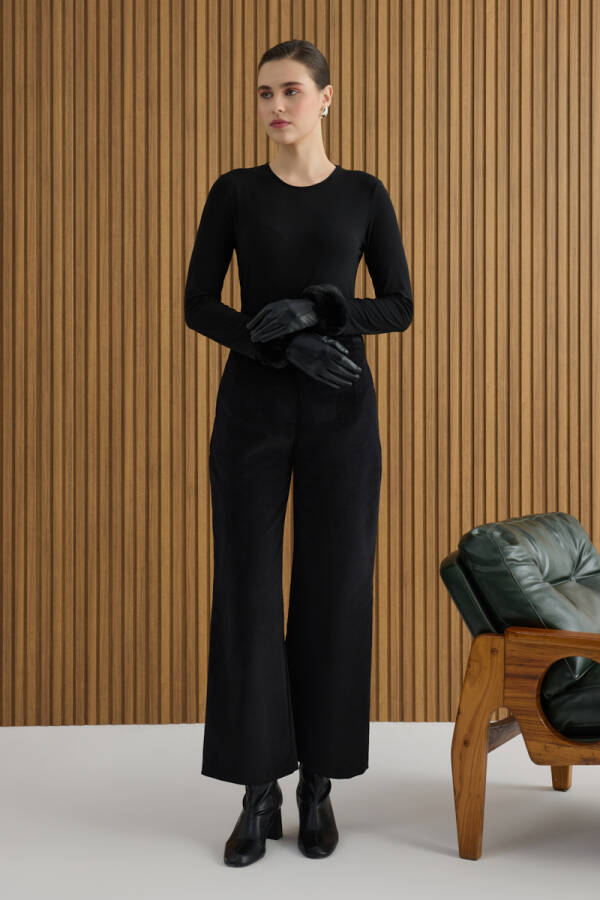 Siyah Kadife Pantolon - 3