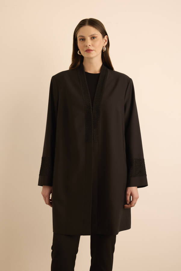 Siyah Taşlı File Detaylı Kap - 6