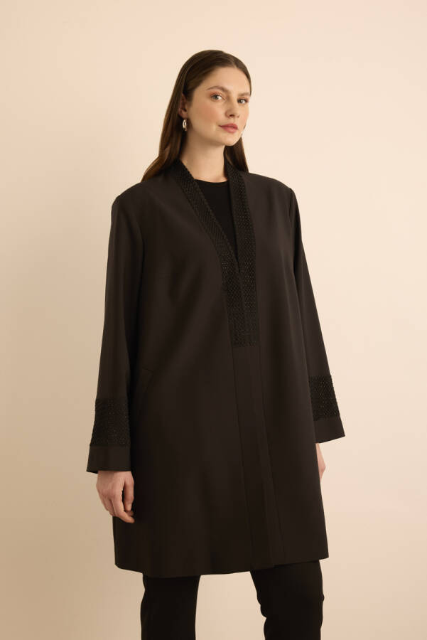 Siyah Taşlı File Detaylı Kap - 3