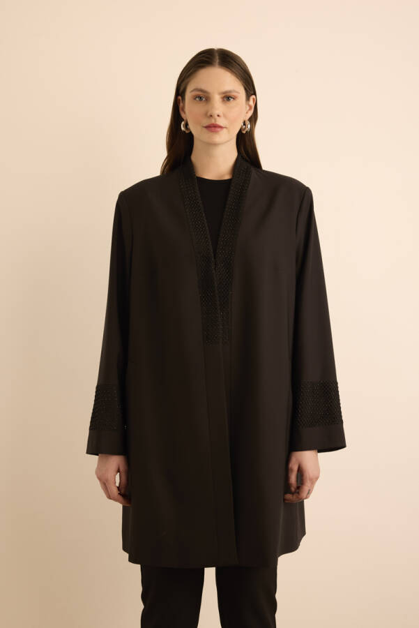 Siyah Taşlı File Detaylı Kap - 4