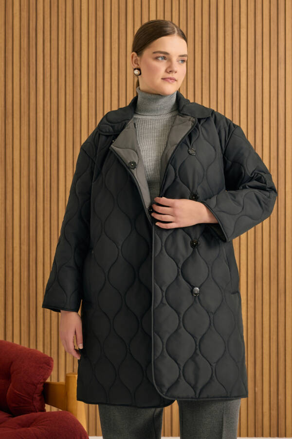 Siyah Kapitone Mont - 1