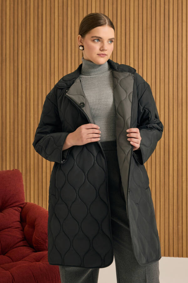 Siyah Kapitone Mont - 4