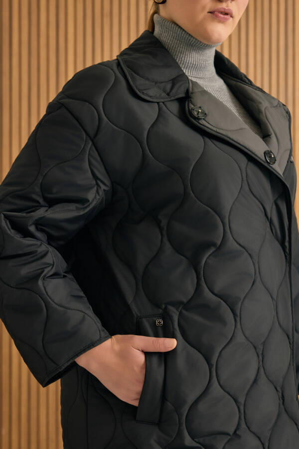 Siyah Kapitone Mont - 5