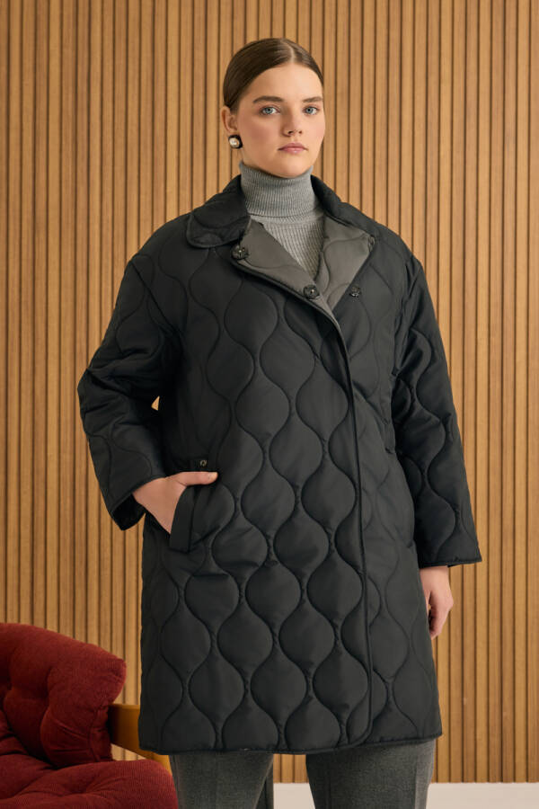 Siyah Kapitone Mont - 3