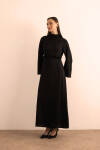 Siyah Kemeri İşlemeli Kolları Bol Abiye Elbise - 4