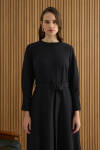 Siyah Kemerli Evaze Elbise - 5