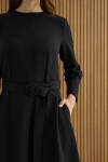 Siyah Kemerli Evaze Elbise - 6