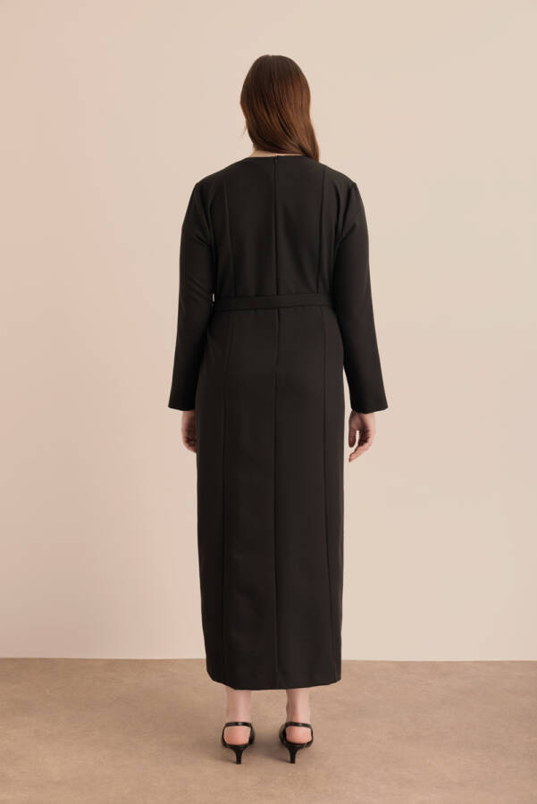 Siyah Kemerli Kuplu Elbise - 6