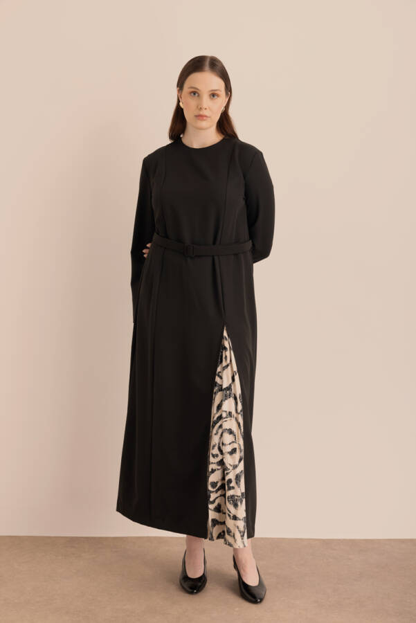 Siyah Kemerli Kuplu Elbise - 3