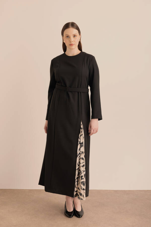 Siyah Kemerli Kuplu Elbise - 5