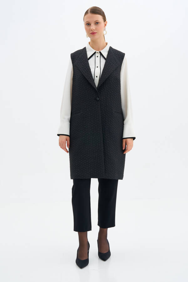 Siyah Kendinden Jakarlı Yelek - 6