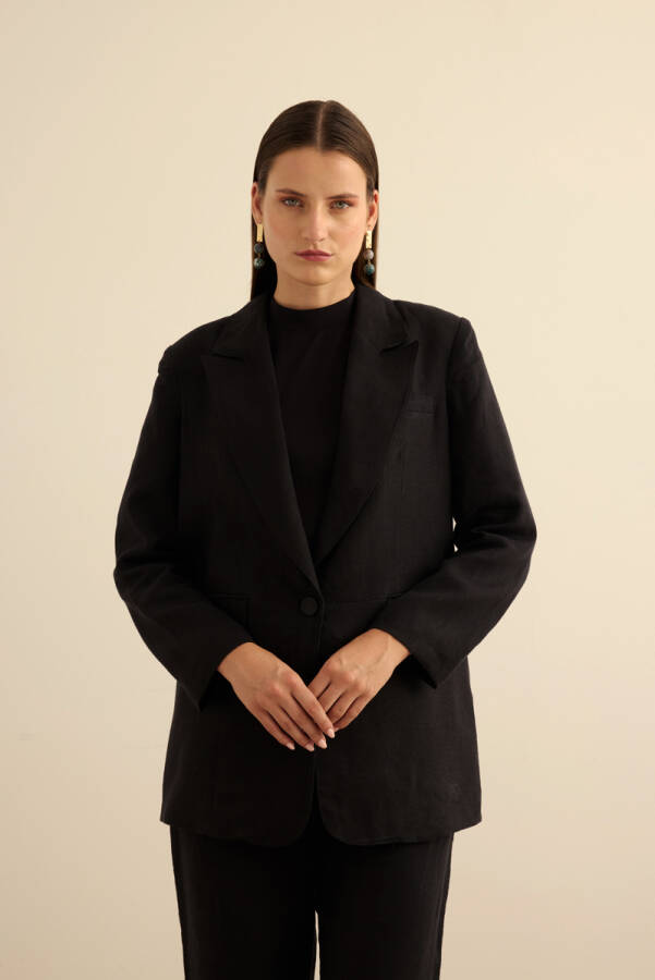 Siyah Keten Ceket - Aker (1)