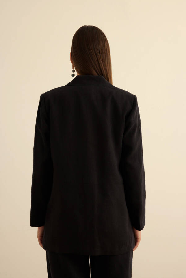Siyah Keten Ceket - 5