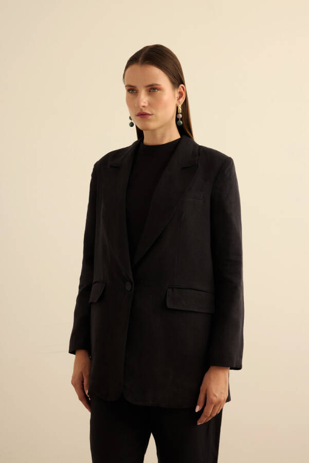 Siyah Keten Ceket - 4