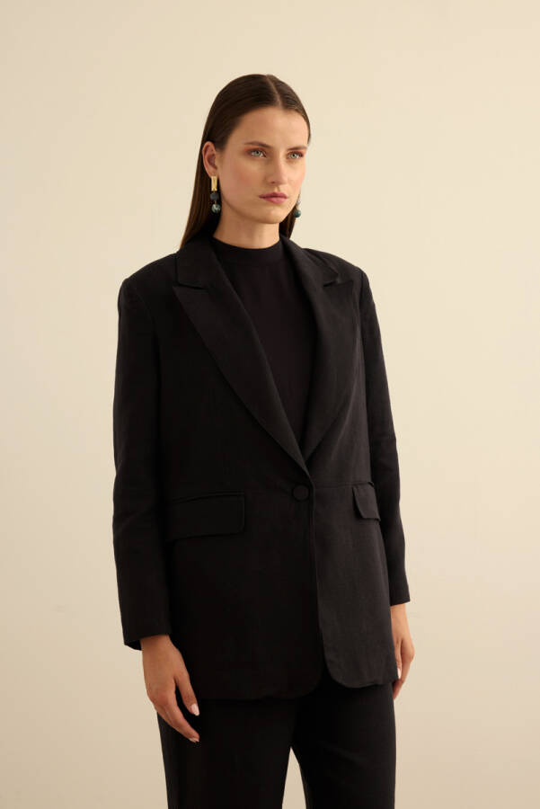Siyah Keten Ceket - 3