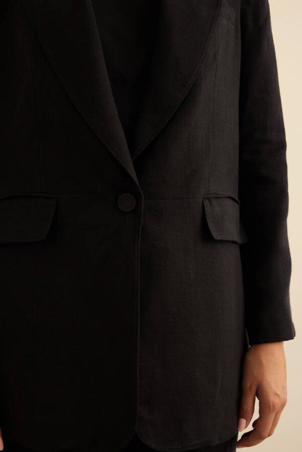 Siyah Keten Ceket - 4