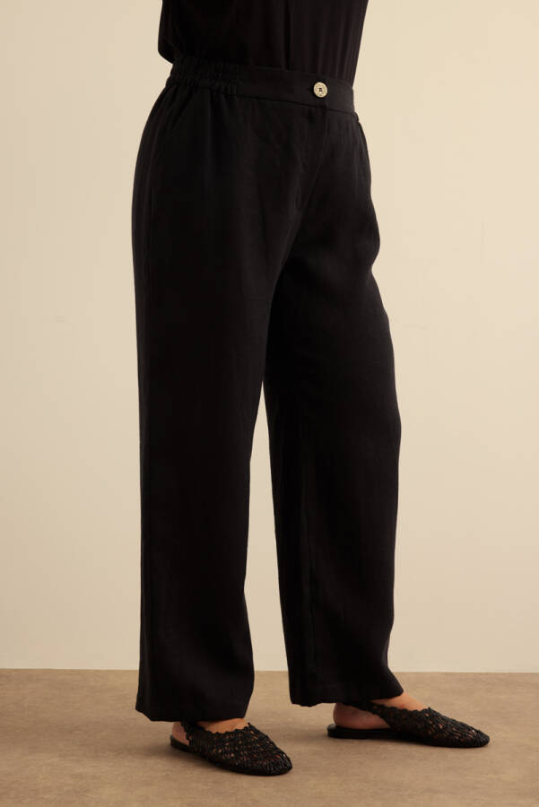 Siyah Keten Pantolon - 3