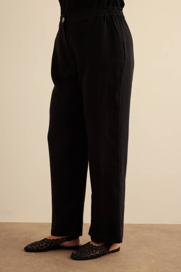Siyah Keten Pantolon - 4