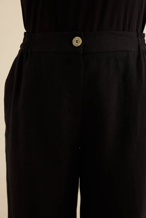 Siyah Keten Pantolon - 5