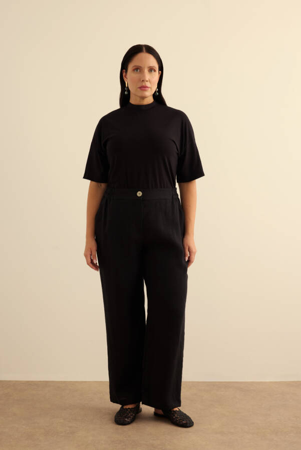Siyah Keten Pantolon - Aker