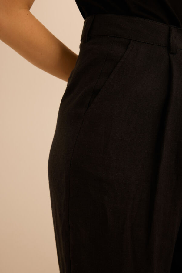 Siyah Keten Pantolon - 5